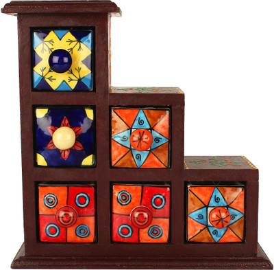 

The Decor Mart Wooden and Ceramic Jewelery Box Multipurpose Box Vanity Box(Multicolor)