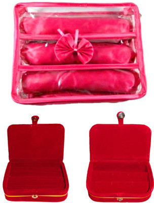 

Atorakushon Satin 3 Rods Bangle box Jewellery Ring & Earring Storage Case Vanity Box(Pink)