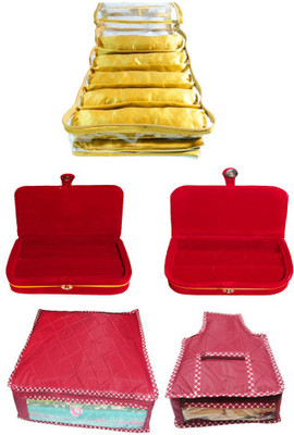 

Atorakushon Satin 5 Rods Bangle box, Jewellery Box Ring & Earring boxes with Saree & Blouse Cover Storage Case Vanity Box(Golden)