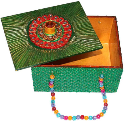 

R S Jewels Wooden Multi Color Handmade Indian Handicraft Puja Jewellery Vanity Box(Multicolor)