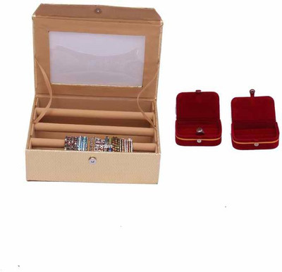 

Kuber Industries Bangle Three Roll & ring & Earing Box Jewellery Vanity Box(Gold)