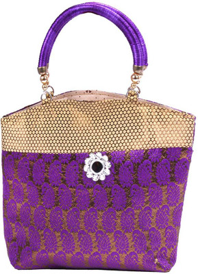 

Pretty Krafts Hand Purse Shine (Brocade) Purple Fashion Bag Vanity Box(Green)