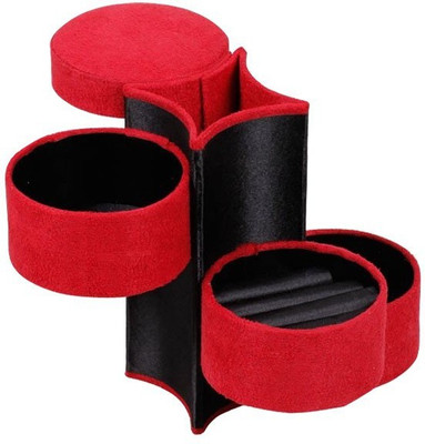 

Saleh 3 Tier Jewelry Display Stand Box Travel Roll Up Case Storage Bundle Round Velvet Box Vanity Box(Red)