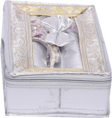 

Kuber Industries 2 Rod Brocade Bangle box (9 cm x 17 cm x 28 cm) Make Up Vanity Box(Silver)