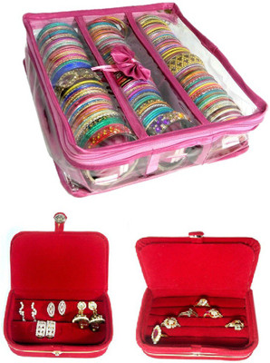 

Addyz 3 Rods Bangle Earring Ring Jewellery Vanity Box(Multicolor)