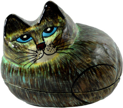Craftuno Handcrafted Paper Mache Cat Showpiece Vanity Box(Multicolor)