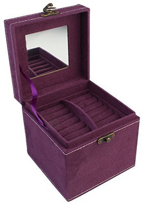 

BlushBees 3 Layer Velvet Jewelry Box with Mirror & Decorative Handle - Organiser Vanity Box(Purple)