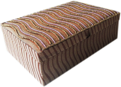 

The Decor Mart Decor Mart - Jewellery Box - Handmade - Beaded Fabric - Beige - 10 x 7 x 3 inch Makeup Vanity Box(Beige)