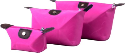 

Styler Leather Look Pouch Set Of 3 Pink Makeup Vanity Box(Pink)