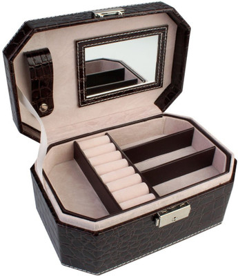 

BlushBees Two Layer Leather Jewelry Box Organizer with Lock & Mirror - Organiser Vanity Box(Dark Chocolate Brown)