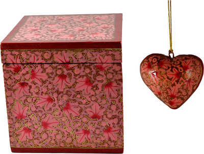 

Craftuno Handcrafted Paper Mache Box & Heart Set Showpiece Vanity Box(Multicolor)