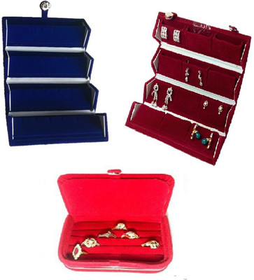 

Abhinidi Pack of 3 Ear Ring Folder, Ring Case, Travelling Pouch Organizer Vanity Box(Blue,Red)