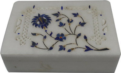 

Craftuno Handcrafted Rectangular Marble Box With Inlay Work And Carving On Top Multipurpose Decorative Vanity Box(Multicolor)