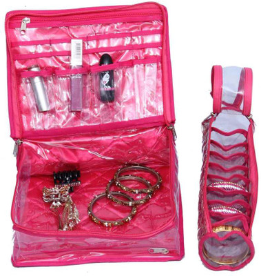

Kuber Industries Make Up Kit & Single Rod Bangle Brocade Jewellery Vanity Box(Pink)