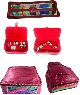 

Addyz combo of 1 Rod Bangle Bag, Earring, Ring box with 1 saree 1 blouse cover_Nonwoven jewellery Vanity Box(Maroon, Red)