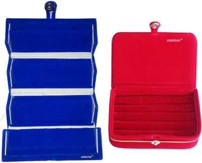 Abhinidi Combo blue earring folder and red ring Box Vanity Box(Blue, Red)
