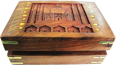 

Muccasacra Wooden Taj Mahal engraved box length - 20 cm Jewellery Box, Accessories Box Vanity Box(Brown)