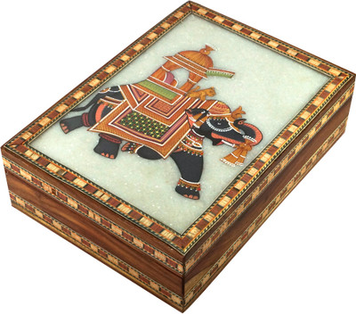 

R S Jewels Wooden Gemstone Marbal Elephant Painting Handmade Jewellery Vanity Box(Multicolor)