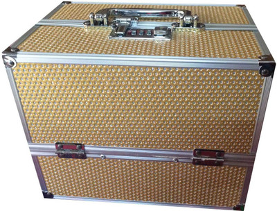 

Platinum Gold Stone Makeup, Jewellery Vanity Box(Golden)