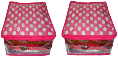 Atorakushon 2pc Saree Salwar Suit Dress Protection Cover Garment Pouch Organiser Box Bag Storage Case Vanity Box(Pink)