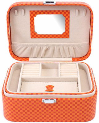 

Uberlyfe Double Level Red And Yellow Checks Jewellery Box Vanity Box(Orange)
