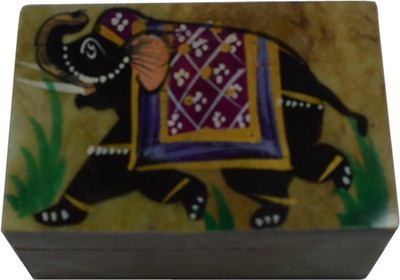 

Craftuno Handcrafted Soapstone Box With Elephant Painting Work Multipurpose Decorative Vanity Box(Multicolor)