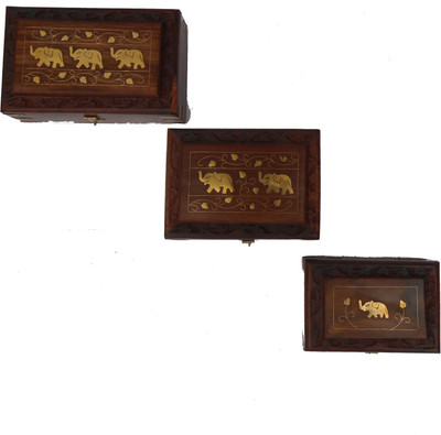 

Handicraft SHEESHAM WOOD & BRASS MADE 3PC SET JEWELLERY Vanity Box(BROWN)