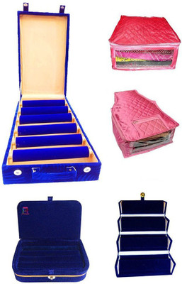 

Atorakushon Set of 6 roll rod wooden Bangles with Ring Earrings Jewellery Box & 1 Saree,Blouse Cover Storage Case Vanity Box(Blue)