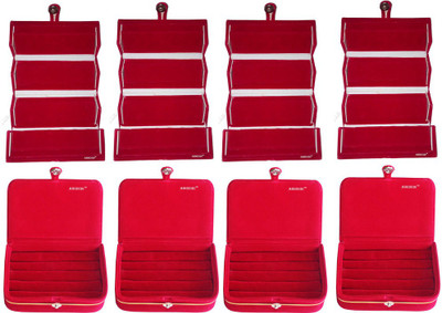 

Abhinidi Combo of 4 velvet case Ring and Earring storage travelling Folder Jewellery Vanity Box(Red)
