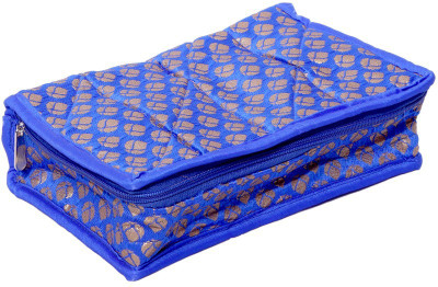 

Kuber Industries Designer Kit in Heavy Quilted Brocade Material Make Up Vanity Box(Blue)