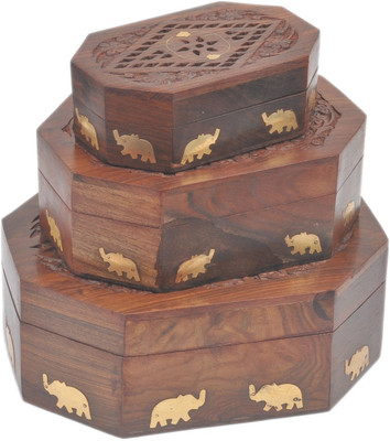 

Artist Haat Centre Star Jali Box (Set Of 3) Makeup and Jewellery Vanity Box(Brown)