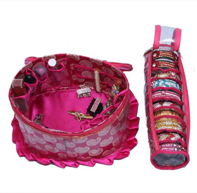 

Kuber Industries Make Up Kit & Single Bangle Jewellery Vanity Box(Pink)