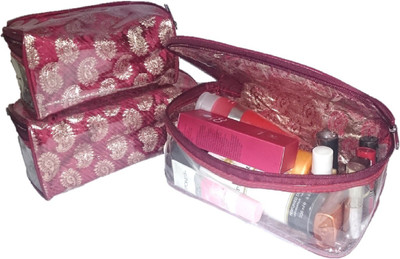 

Addyz Set of Three Vanity cosmetic toiletary Organizer Makeup storage Travel Cases-0750 jewellery Vanity Box(maroon)