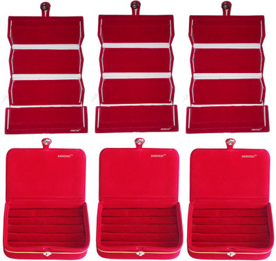 

Abhinidi Combo of 6 velvet case Ring and Earring storage travelling Folder Jewellery Vanity Box(Red)