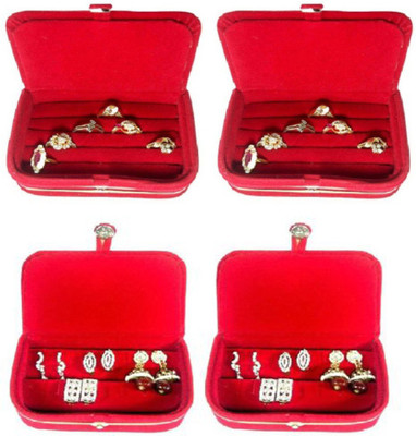 

Abhinidi Pack of 4 Ring box earring case Travelling Pouch Box Vanity Box(Red)