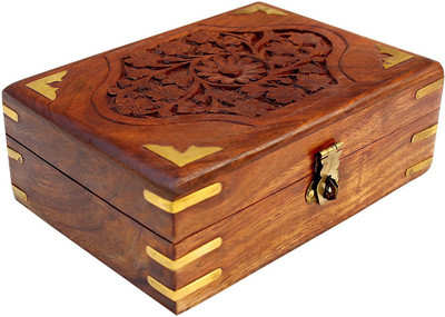 

RGRANDSONS Handmade Wooden Jewellery Box for Women Jewel Organizer Hand Carved Carvings Gift Items Sulfi Design 7 Inch Multi Purpose Uses Vanity Box(Brown)