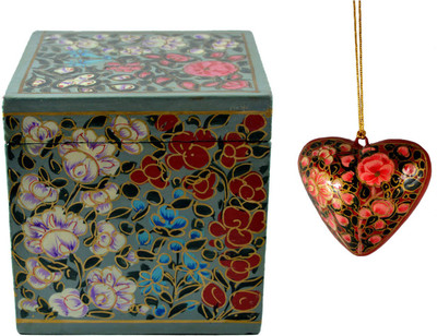 

Craftuno Handcrafted Paper Mache Box & Heart Set Showpiece Vanity Box(Multicolor)