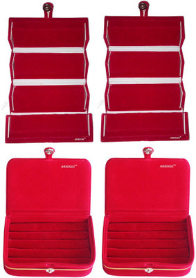 

Abhinidi Set of 4 velvet case Ring and Earring storage travelling Folder Jewellery Vanity Box(Red)