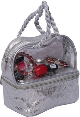 

Kuber Industries Make Up Kit, Cosmetic Kit with Heavy Laminated Make Up Vanity Box(Silver)