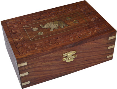 

DakshCraft Hand Engraved Elephant Design Jewelry Box Makeup and Jewellery Vanity Box(Brown)