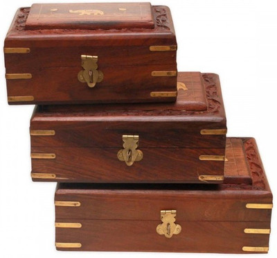 

Woodino Set of Three Makeup And Jewellery Vanity Box(Brown)