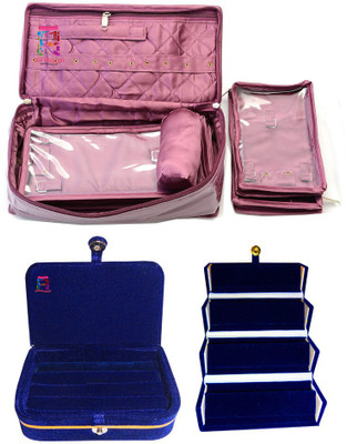 

Atorakushon Bangle Necklace Earrings Tops Studs with Ring Box and Earrings folder Bag Case Storage Pouch Vanity Box(Purple)