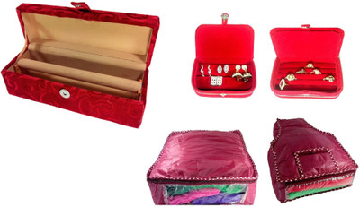 

Addyz combo of 1 Rod Wooden BangleBox, Earring, Ring box with 1 saree 1 blouse cover. Jewellery Vanity Box(Red)