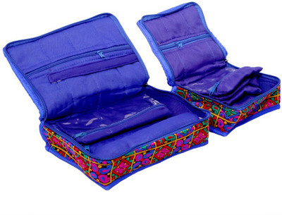 Kuber Industries Kit Set of 2 Pcs in heavy Quilted Material Make Up Vanity Box(Blue)