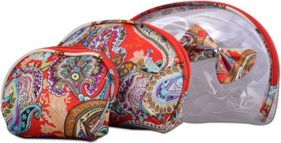 

Styler Designer Printed Pouch Set of 3 Makeup Vanity Box(Red)