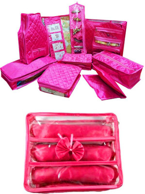 

Atorakushon Jewellery Pouches Make Up Kit Wedding Collection Gift with Bangle Organiser Box Storage Case Vanity Box(Pink)