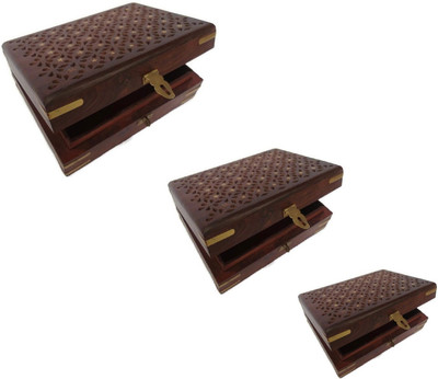 

Desi Karigar set of three makeup Vanity Box(Brown)