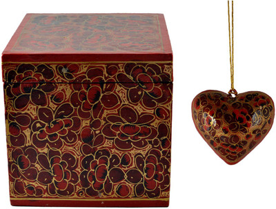 Craftuno Handcrafted Paper Mache Box & Heart Set Showpiece Vanity Box(Multicolor)