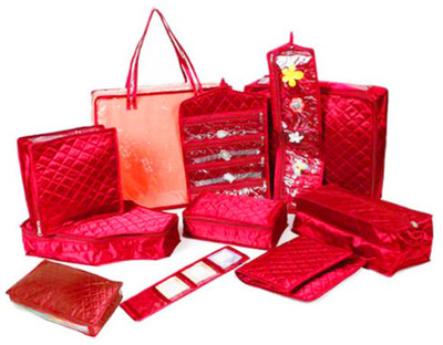 

Atorakushon Combo Of Jewellery Organiser Pouches Make Up Kit Wedding Collection Gift Storage Case Box Vanity Box(Maroon)