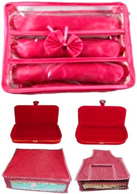 

Atorakushon Satin 3 Rods Bangle box, Jewellery Box Ring & Earring boxes with Saree & Blouse Cover Storage Case Vanity Box(Pink)